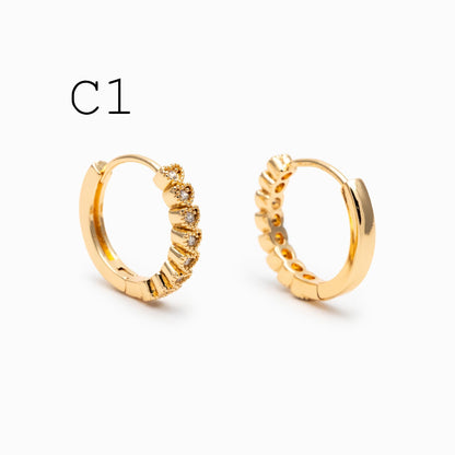 4pcs CZ Pave Gold/ Silver Tone Hoop Earrings, Gold/ Rhodium plated Brass, Dainty Round Huggie Earrings (GB-4770)