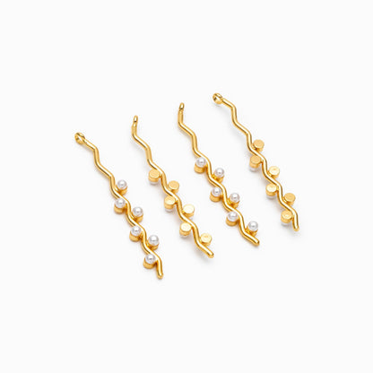 4pcs Faux Pearl Pave Gold Bar Charms 50mm, 18K Gold plated Brass Wire Pendants (GB-995)