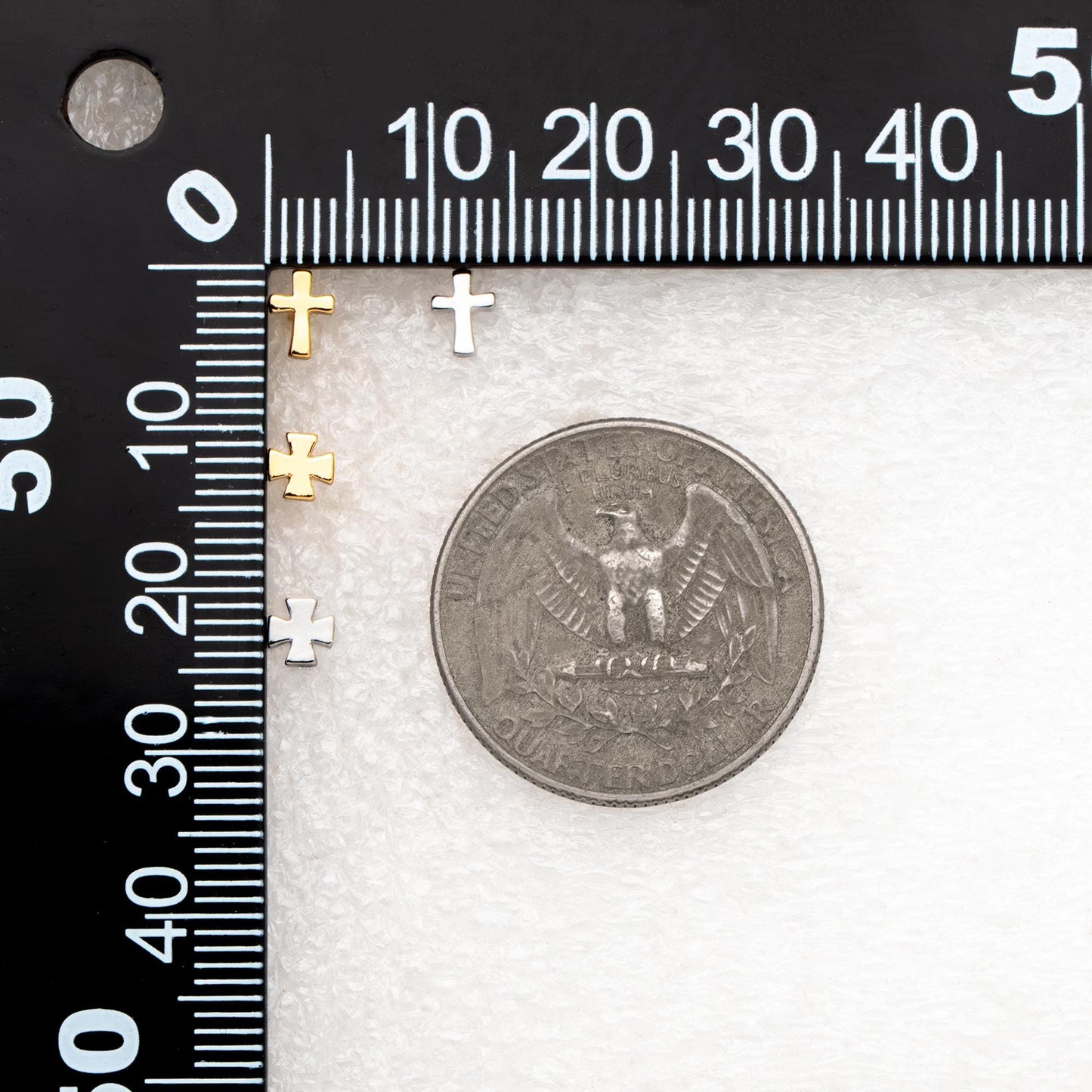 10pcs Gold/ Silver Tone Cross Earrings, Gold/ Rhodium Plated Brass Small Cross Stud Earring (#GB-4742)