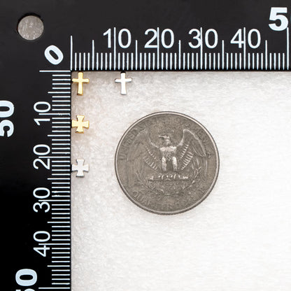 10pcs Gold/ Silver Tone Cross Earrings, Gold/ Rhodium Plated Brass Small Cross Stud Earring (#GB-4742)