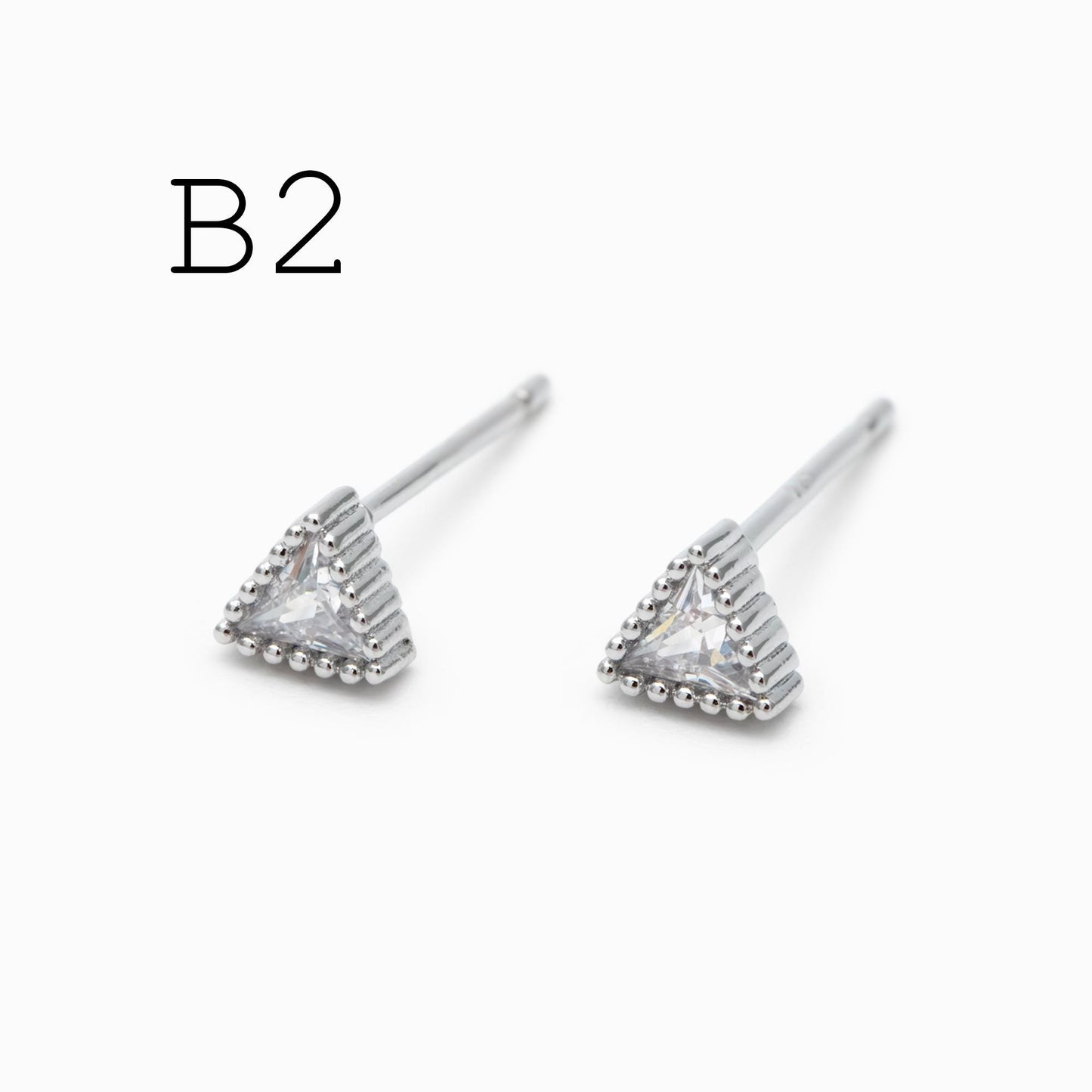 10pcs CZ Pave Gold/ Silver Round/ Triangle/ Rhombus/ Heart Earrings, Dainty Geometric Stud Earrings (GB-4743)