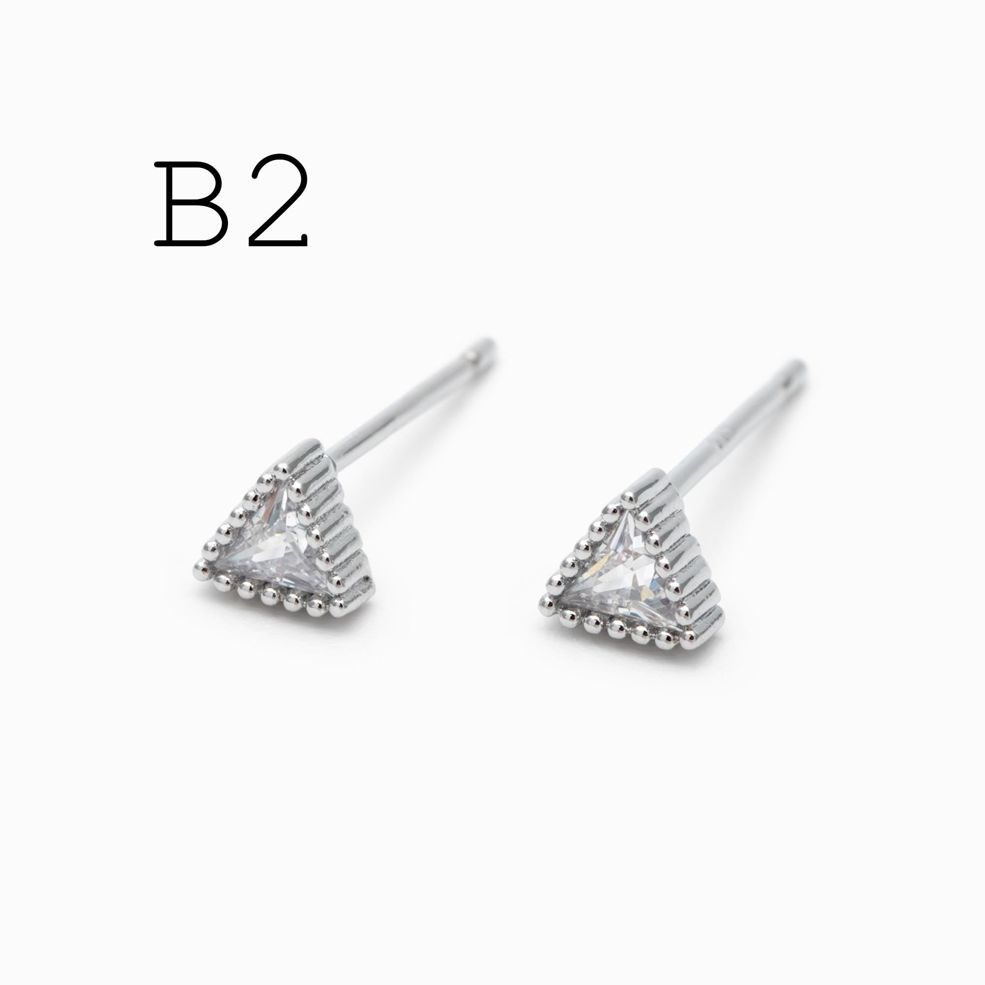 10pcs CZ Pave Gold/ Silver Round/ Triangle/ Rhombus/ Heart Earrings, Dainty Geometric Stud Earrings (GB-4743)