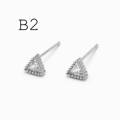 10pcs CZ Pave Gold/ Silver Round/ Triangle/ Rhombus/ Heart Earrings, Dainty Geometric Stud Earrings (GB-4743)