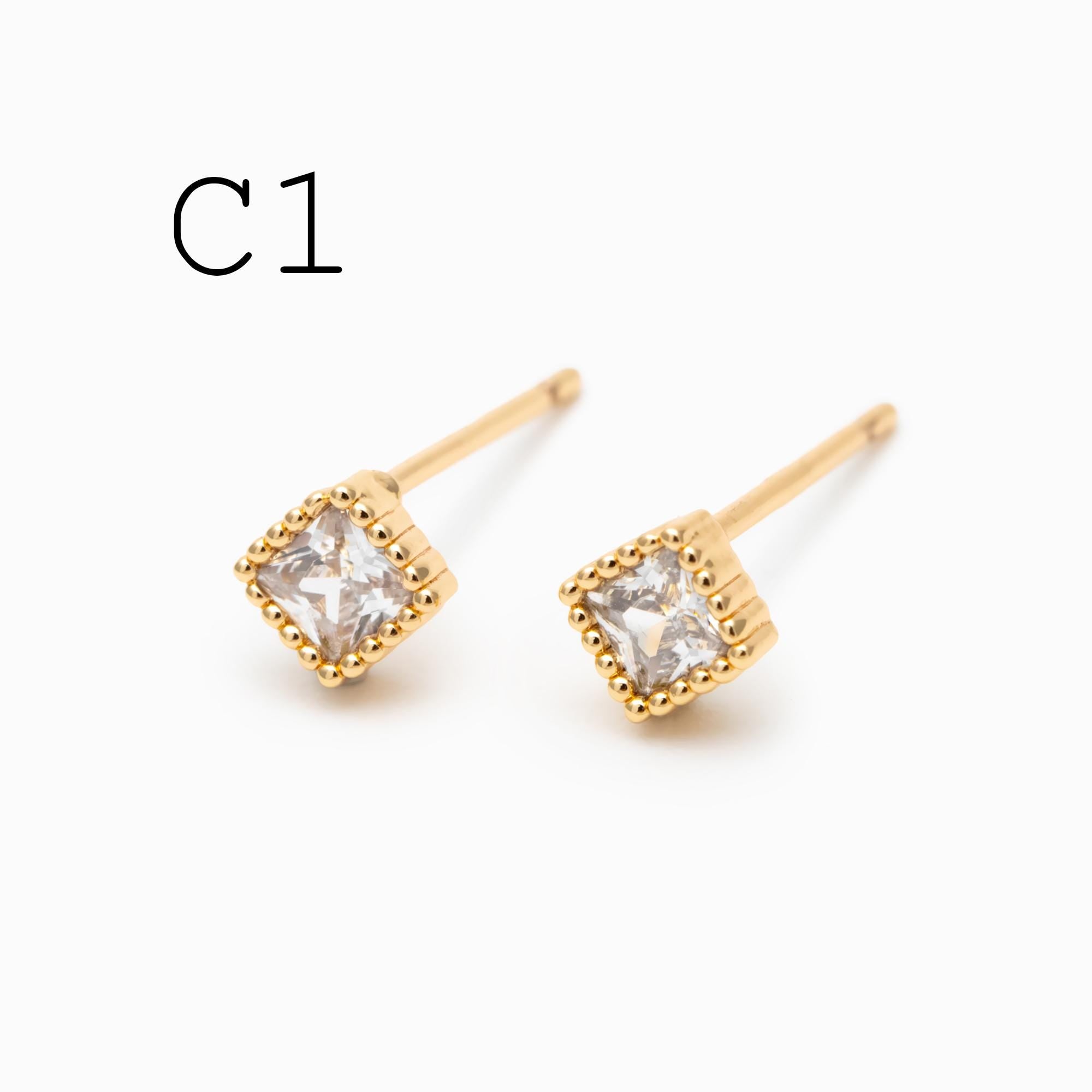 10pcs CZ Pave Gold/ Silver Round/ Triangle/ Rhombus/ Heart Earrings, Dainty Geometric Stud Earrings (GB-4743)