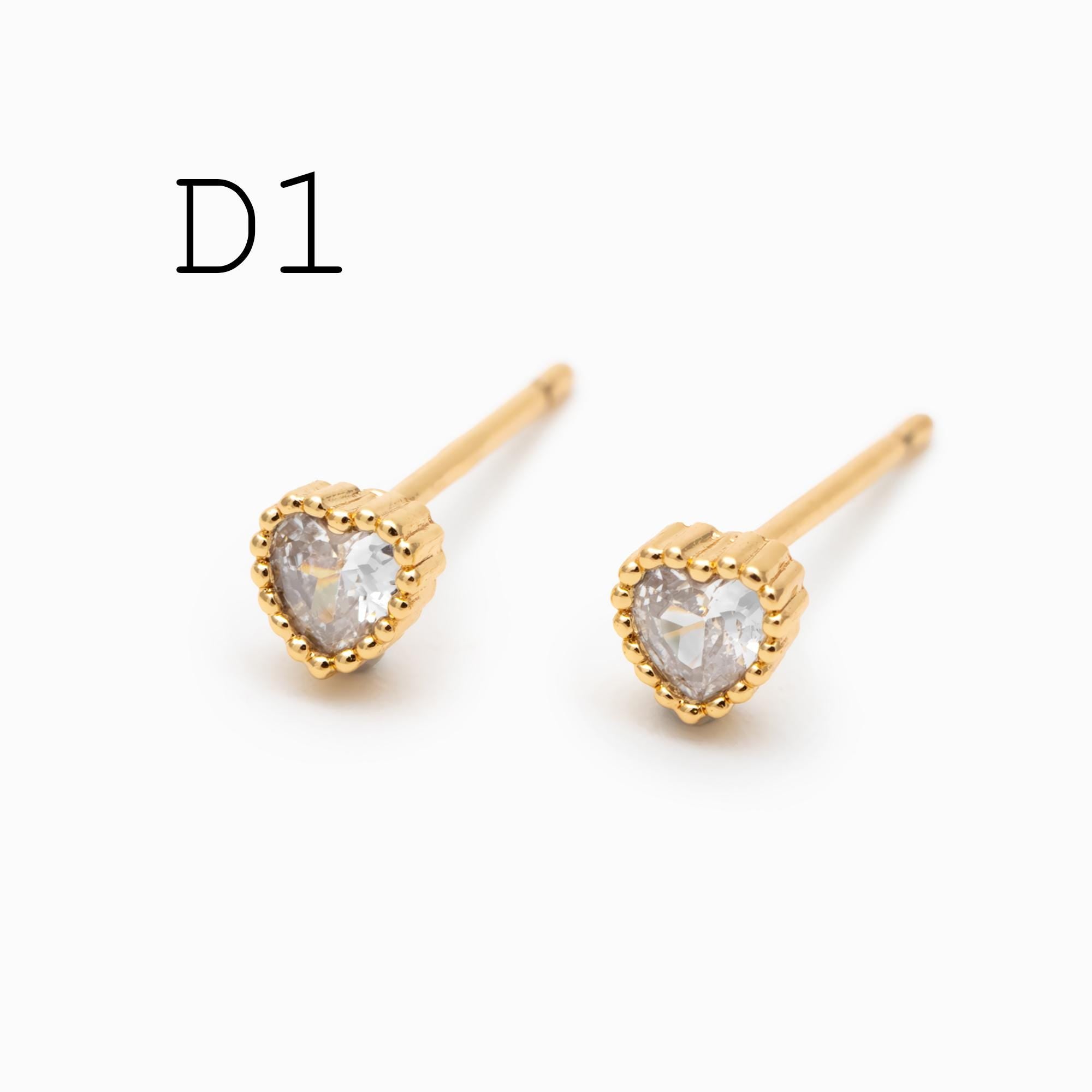10pcs CZ Pave Gold/ Silver Round/ Triangle/ Rhombus/ Heart Earrings, Dainty Geometric Stud Earrings (GB-4743)