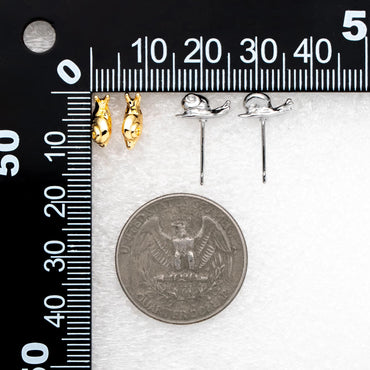 10pcs Gold/ Silver Snail Earrings, Real Gold/ Rhodium Plated Brass, Cute Stud Earrings (#GB-4757)