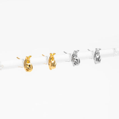10pcs Gold/ Silver Snail Earrings, Real Gold/ Rhodium Plated Brass, Cute Stud Earrings (#GB-4757)