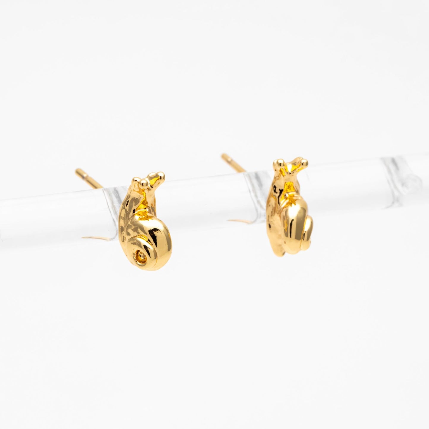 10pcs Gold/ Silver Snail Earrings, Real Gold/ Rhodium Plated Brass, Cute Stud Earrings (#GB-4757)