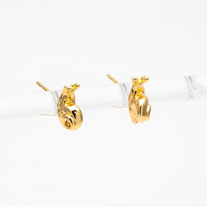 10pcs Gold/ Silver Snail Earrings, Real Gold/ Rhodium Plated Brass, Cute Stud Earrings (#GB-4757)