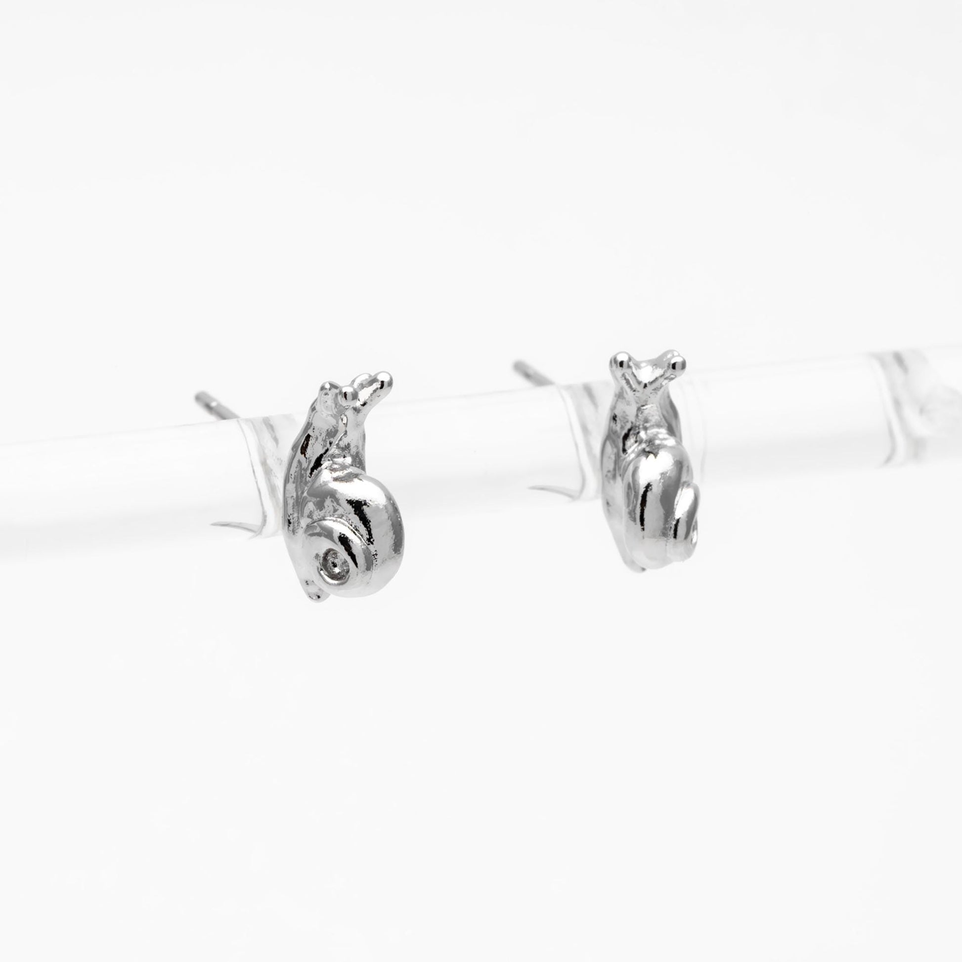 10pcs Gold/ Silver Snail Earrings, Real Gold/ Rhodium Plated Brass, Cute Stud Earrings (#GB-4757)