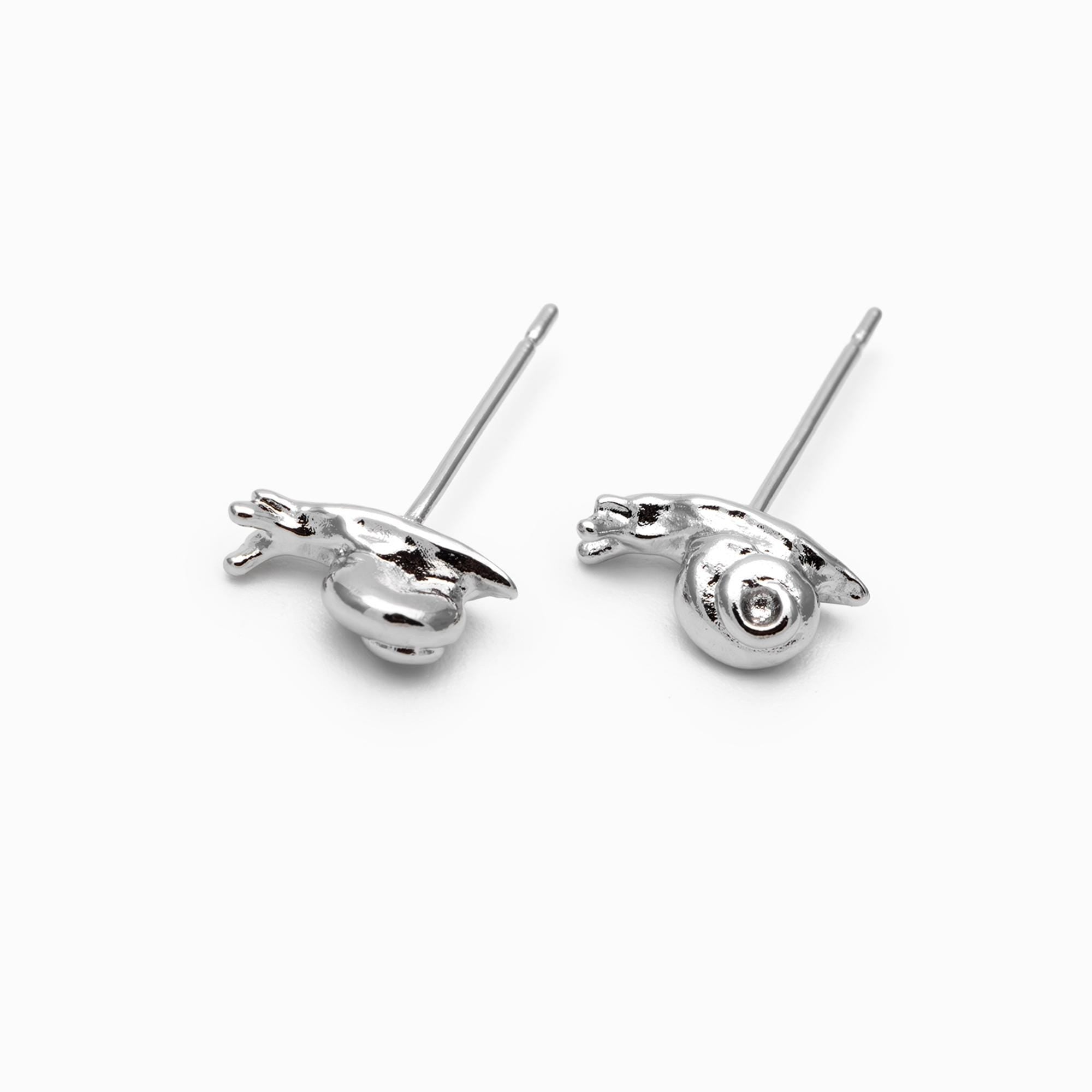 10pcs Gold/ Silver Snail Earrings, Real Gold/ Rhodium Plated Brass, Cute Stud Earrings (#GB-4757)