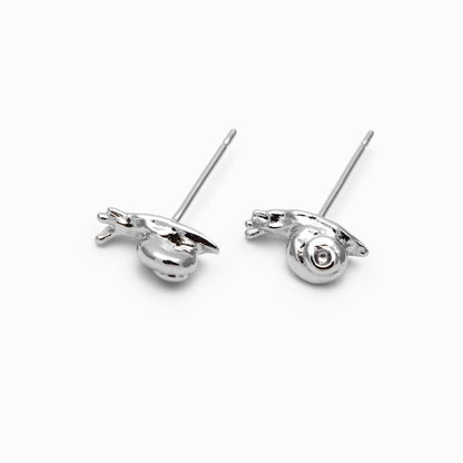 10pcs Gold/ Silver Snail Earrings, Real Gold/ Rhodium Plated Brass, Cute Stud Earrings (#GB-4757)