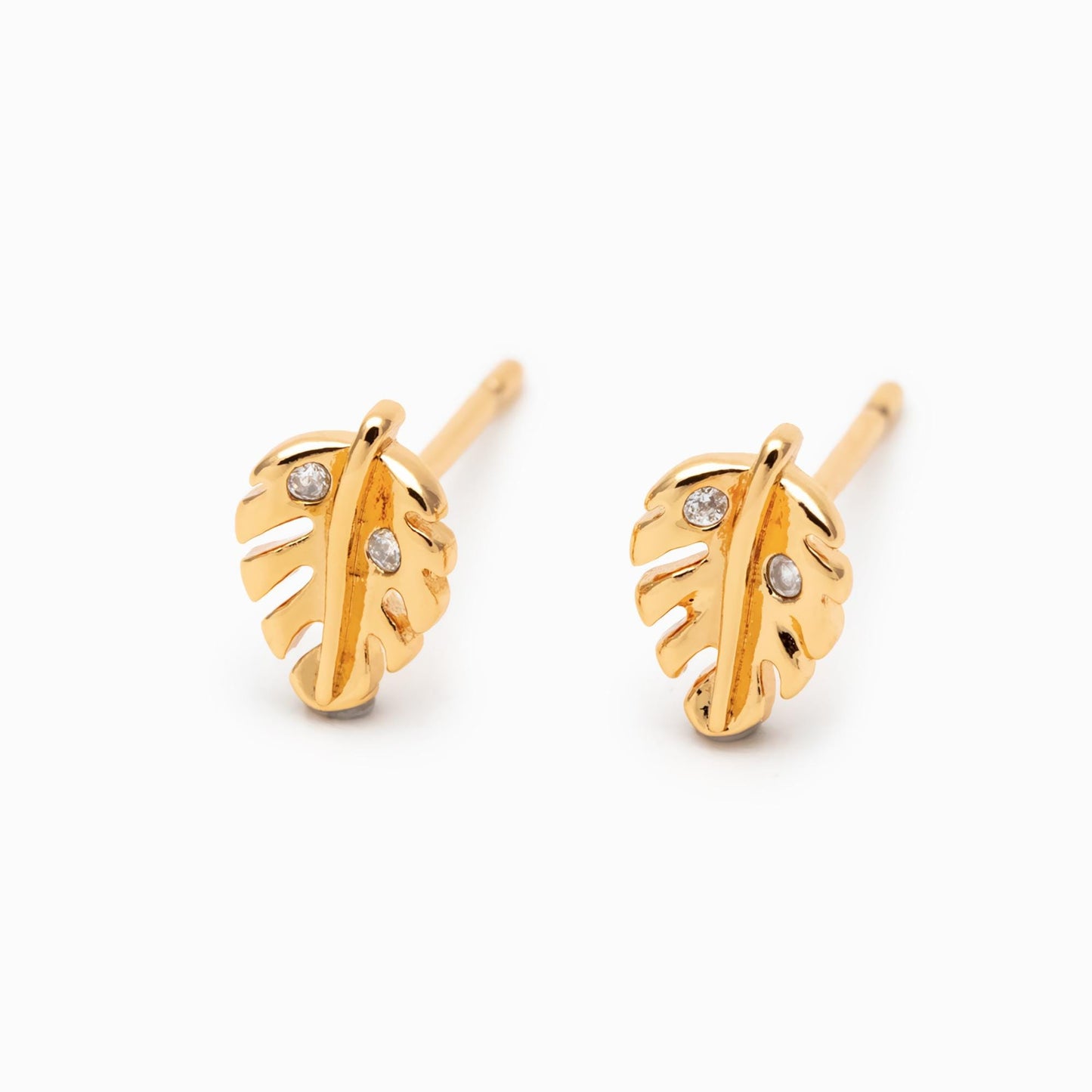 10pcs CZ Pave Gold/ Silver Leaf Earrings, 18K Real Gold/ Rhodium Plated Brass, Dainty Stud Earrings (GB-4759)