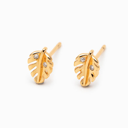 10pcs CZ Pave Gold/ Silver Leaf Earrings, 18K Real Gold/ Rhodium Plated Brass, Dainty Stud Earrings (GB-4759)