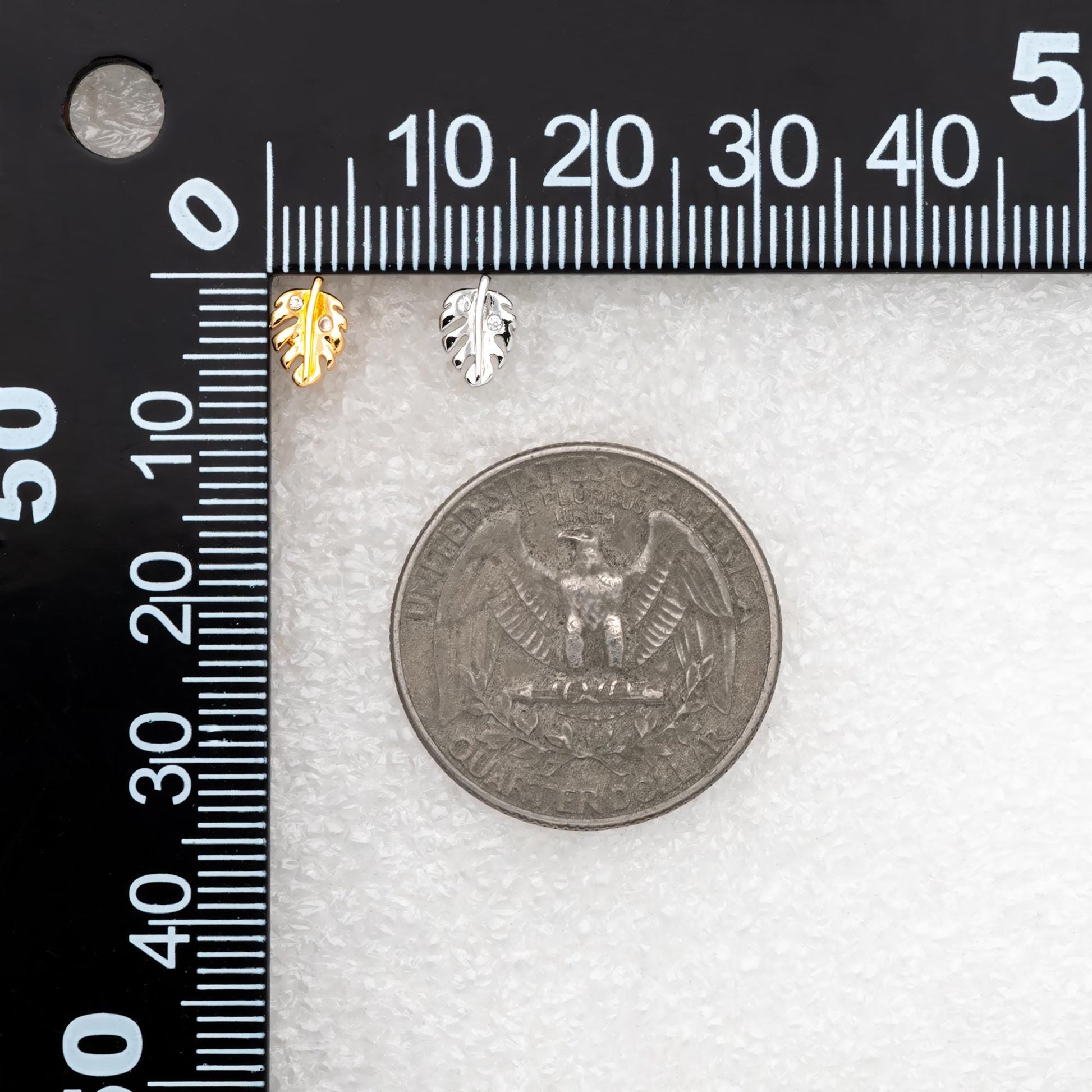 10pcs CZ Pave Gold/ Silver Leaf Earrings, 18K Real Gold/ Rhodium Plated Brass, Dainty Stud Earrings (GB-4759)