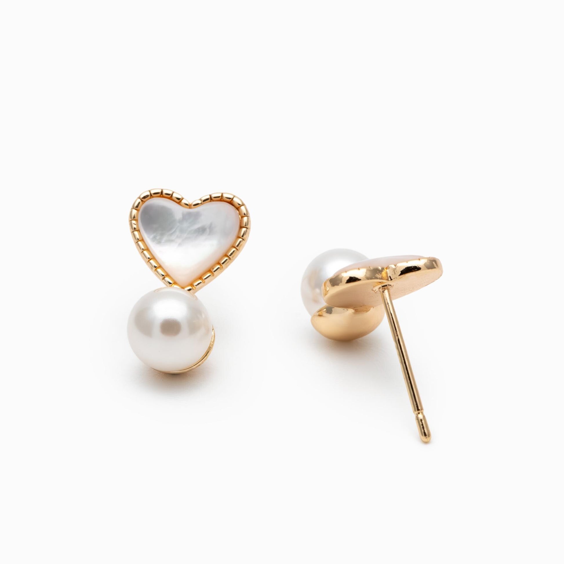 4pcs Shell Pave Gold Heart Glass Pearl Earrings (GB-4374)