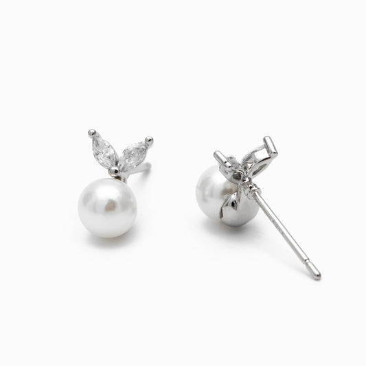4pcs Gold/ Silver tone CZ Pave Leaf Glass Pearl Earrings (#GB-4341)
