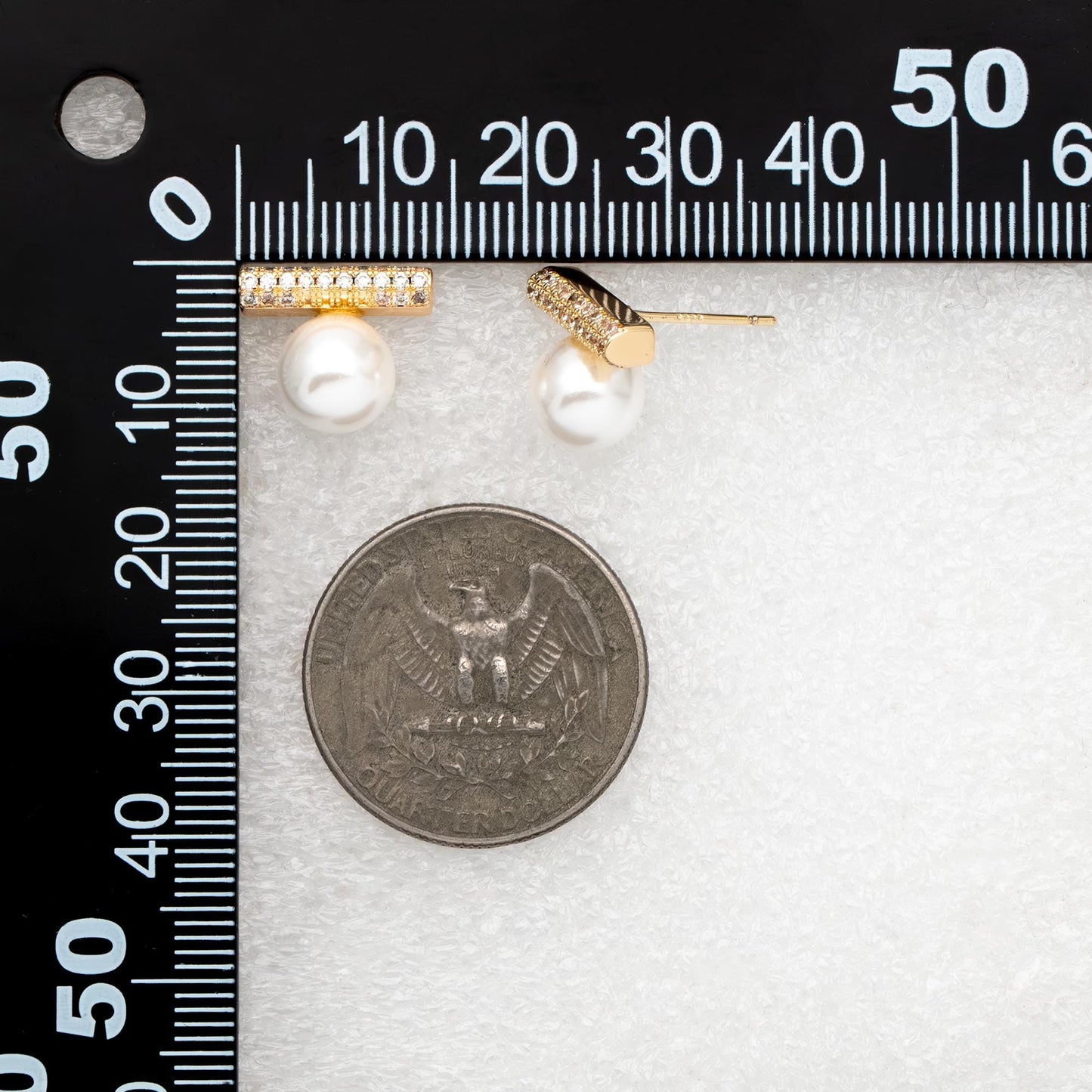 4pcs CZ Pave Gold Bar Earrings, Pearl Earring Mounts, Half Drilled Pearls Earring Settings (GB-4279)