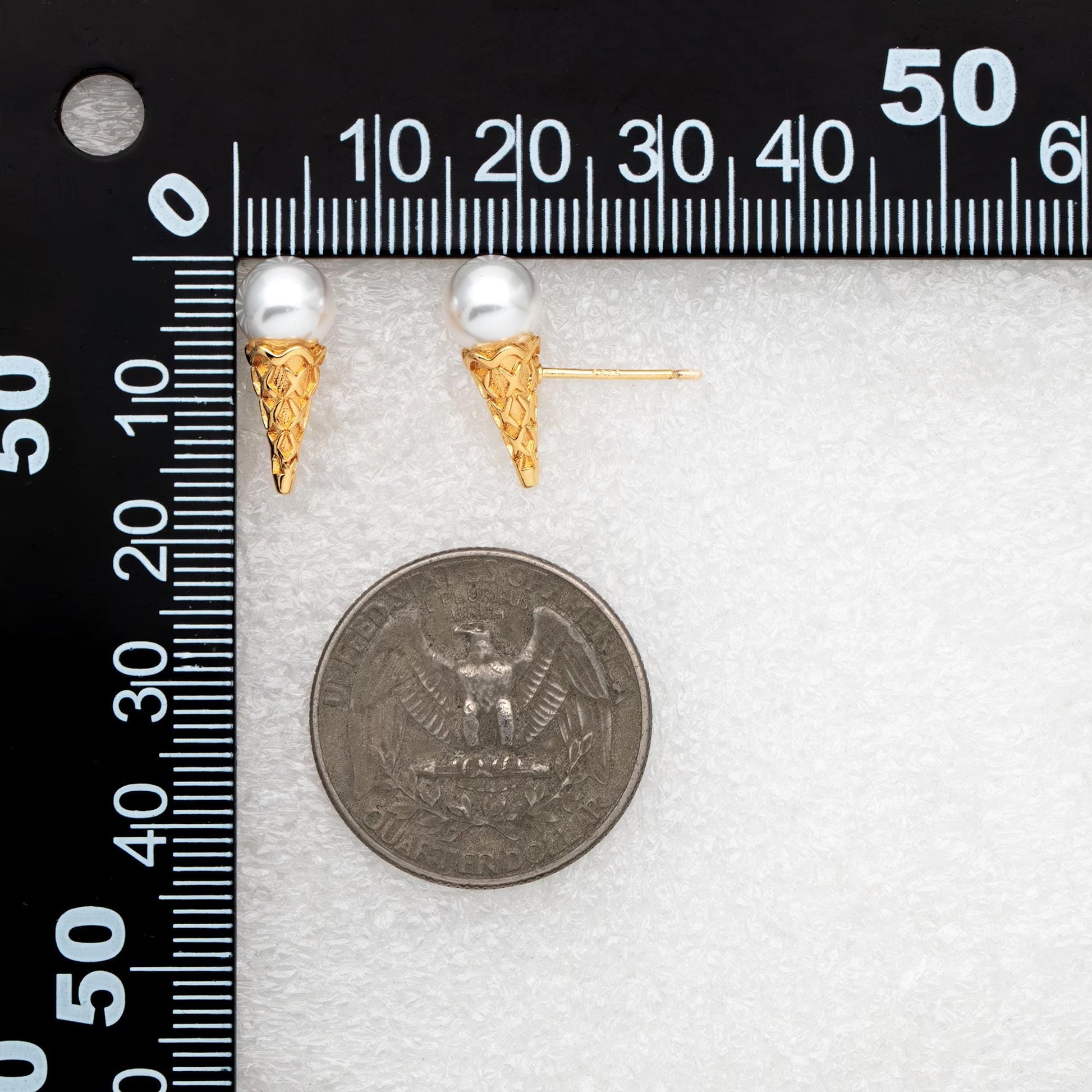 10pcs Gold Ice Cream Earring, Cone Stud Earrings, Pearl Peg Earring Mounts, Half Drilled Pearl Earring Settings (#GB-4191)