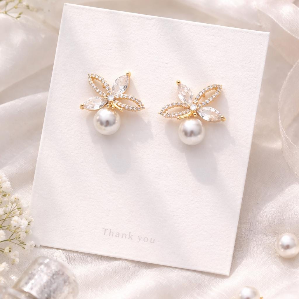 4pcs CZ Pave Gold Flower Ear Posts 15x19mm, Pearl Peg Earring Mounts, Foral Stud Earrings with Peg (GB-3083)