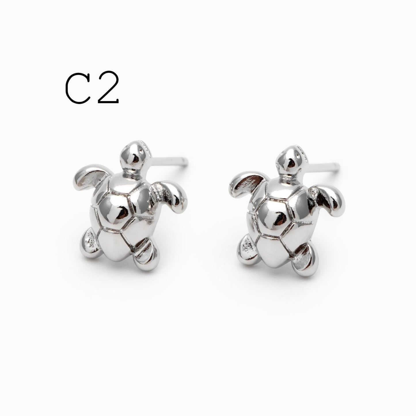10pcs CZ Pave Gold/ Silver Tone Turtle Earrings, Gold/ Rhodium Plated Brass, Minimalist Stud Earrings (GB-3845)