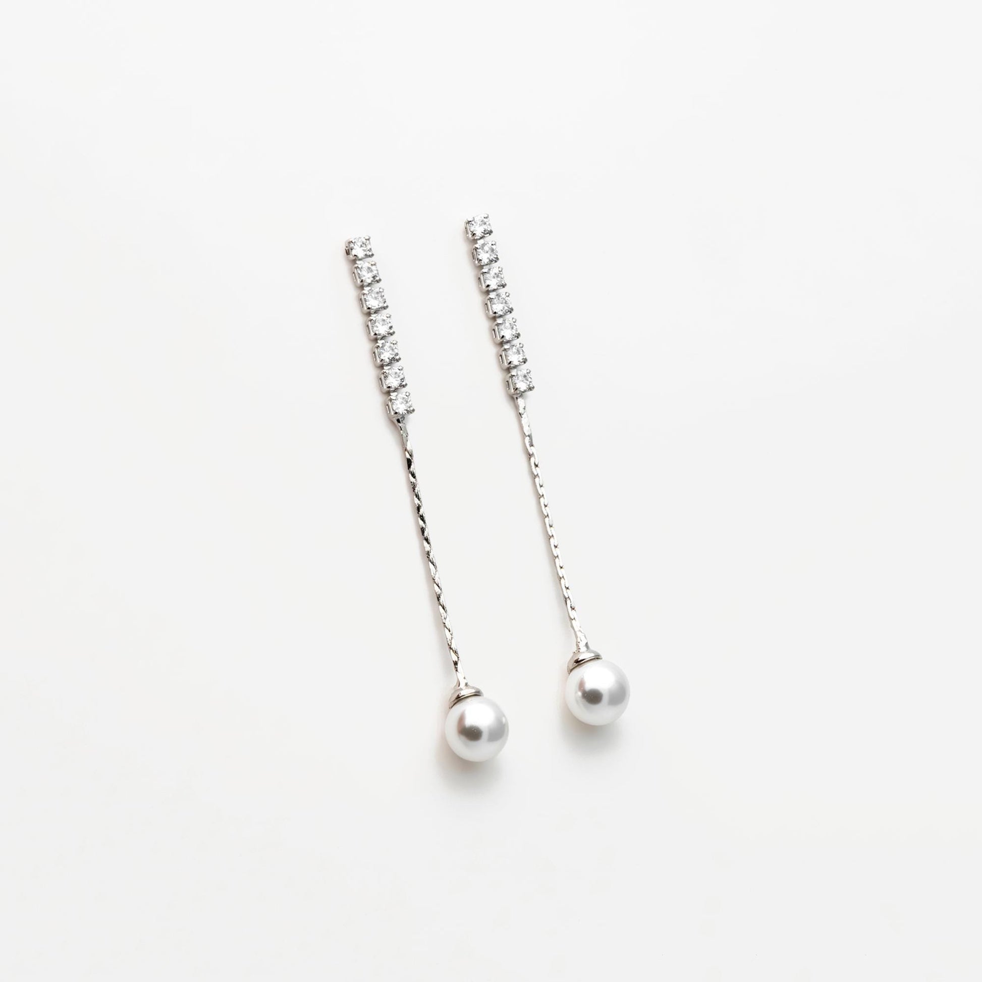 4pcs CZ Pave Gold/ Silver Chain Stud Earring With Glass Pearl (#GB-2983)