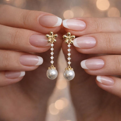 4pcs Gold Flower Earring With Pearl Peg Earring Mounts, Foral Stud Earrings with Peg (GB-2973)