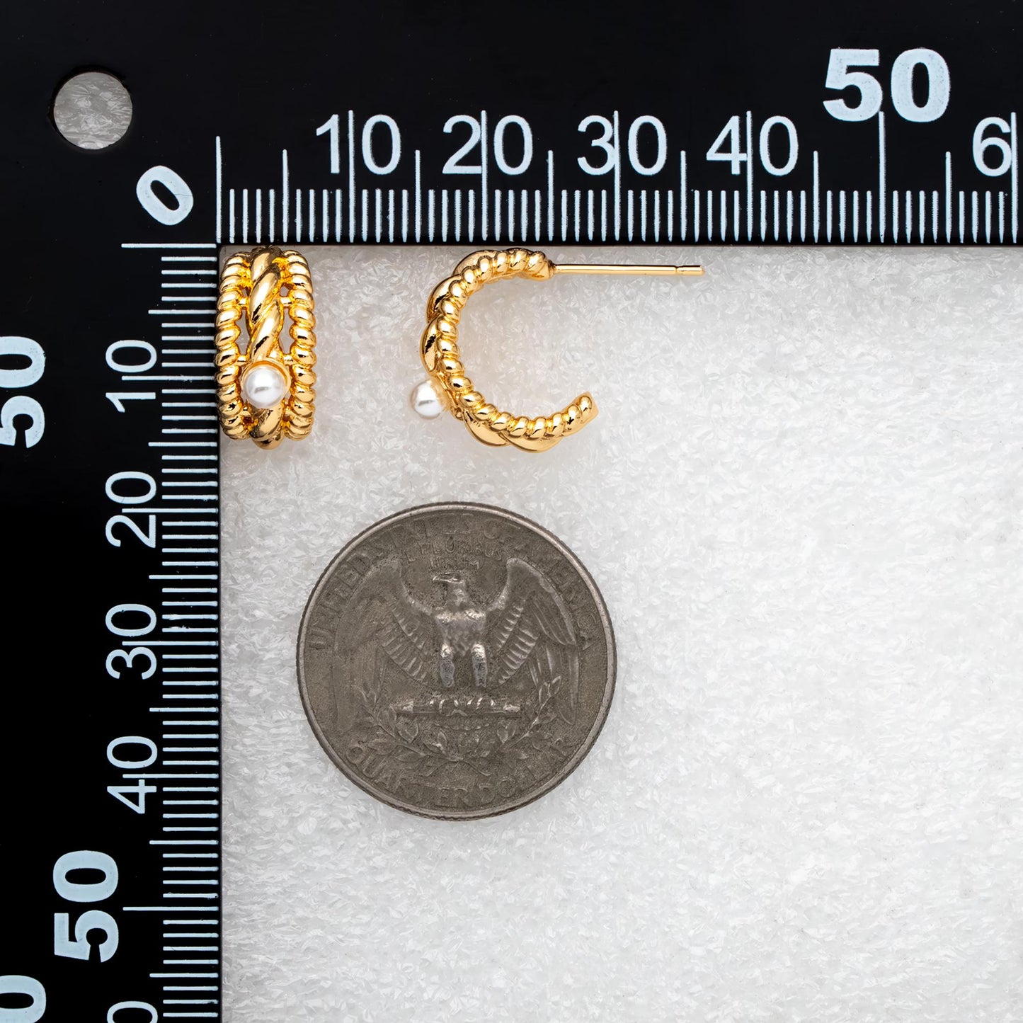 10pcs Gold Ear Posts, 18K Gold plated Brass, Hoop Stud Earrings 15mm, with Cup Peg for Half Drilled Pearl (GB-2619)