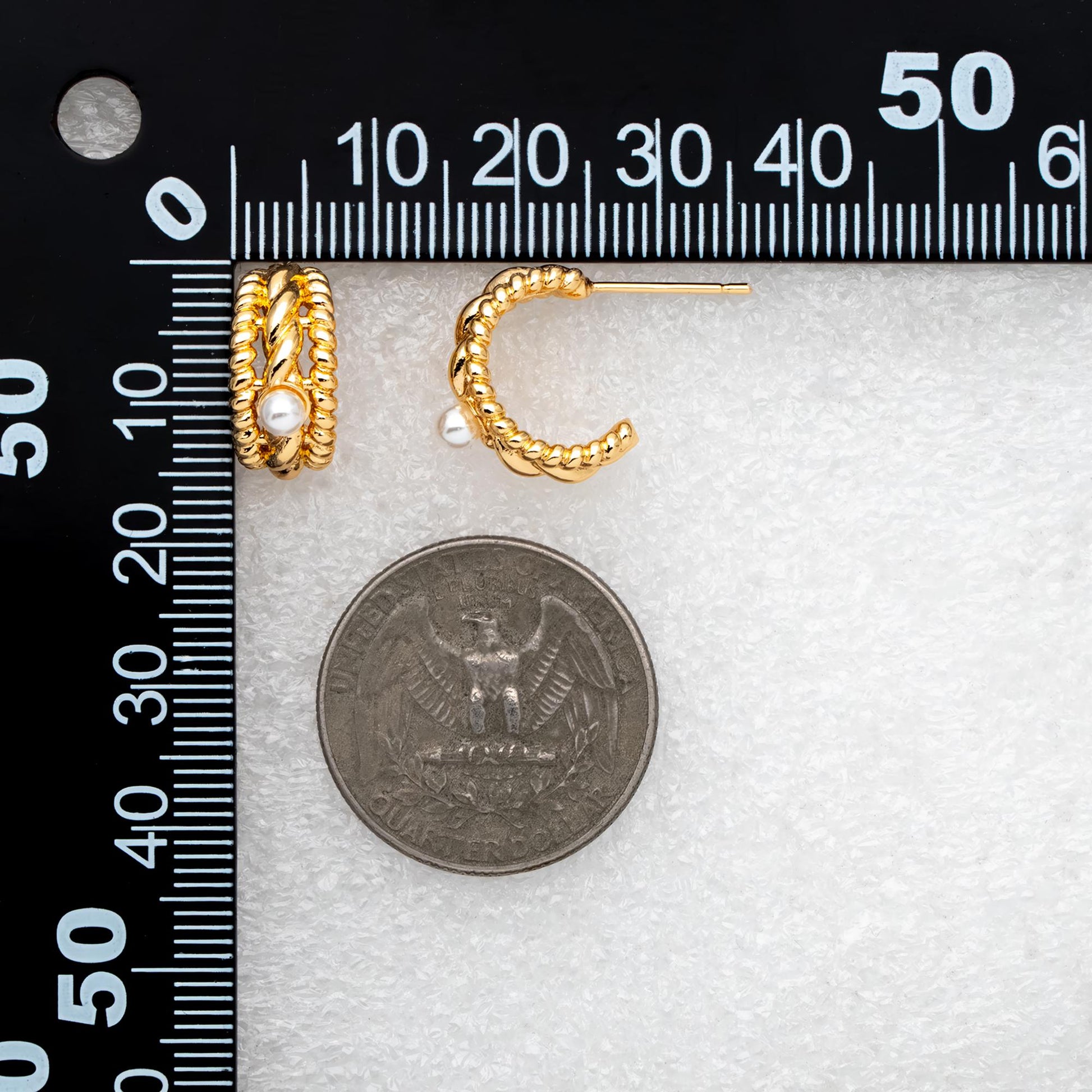 10pcs Gold Ear Posts, 18K Gold plated Brass, Hoop Stud Earrings 15mm, with Cup Peg for Half Drilled Pearl (GB-2619)