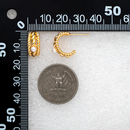 10pcs Gold Ear Posts, 18K Gold plated Brass, Hoop Stud Earrings 15mm, with Cup Peg for Half Drilled Pearl (GB-2619)