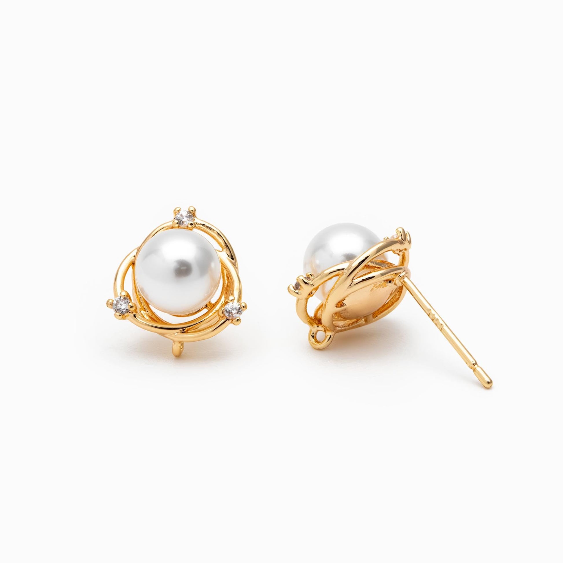 4pcs Gold/ Silver Stud Earring Findings, Pearl Peg Earring Mounts,Half Drilled Pearl Post Earring Settings (GB-2284)