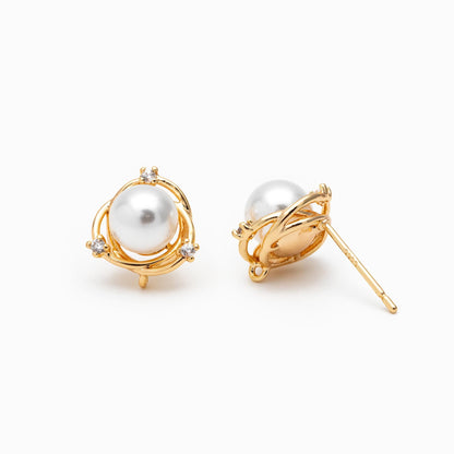 4pcs Gold/ Silver Stud Earring Findings, Pearl Peg Earring Mounts,Half Drilled Pearl Post Earring Settings (GB-2284)