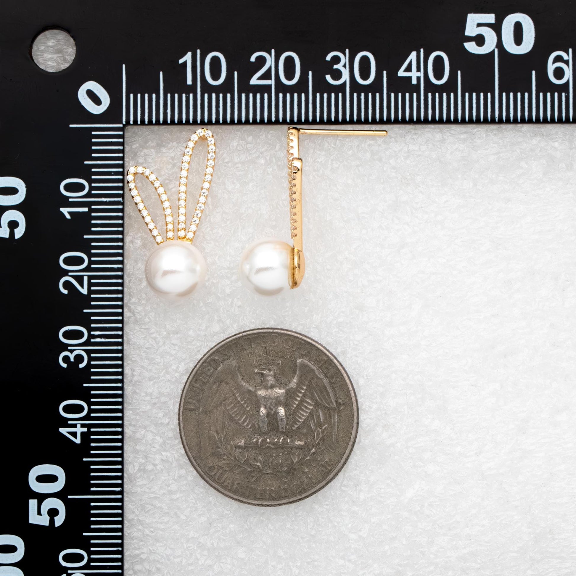 4pcs CZ Pave Rabbit Ear Posts, Bunny Stud Earrings, Pearl Peg Earring Mounts, Half Drilled Pearl Earring Settings (#GB-1776)