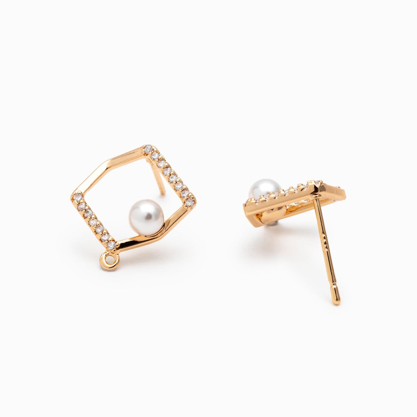 4pcs Glass Pearl Irregular Earring with loop, Real Gold Plated Brass, Dainty Stud Earrings (GB-1542)