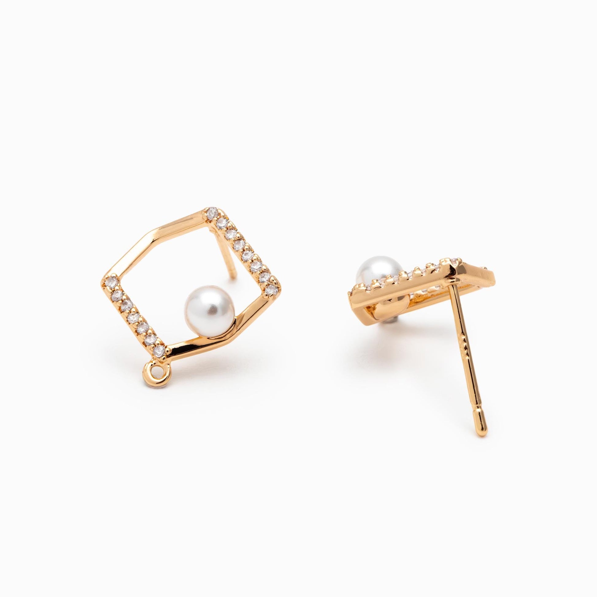4pcs Glass Pearl Irregular Earring with loop, Real Gold Plated Brass, Dainty Stud Earrings (GB-1542)