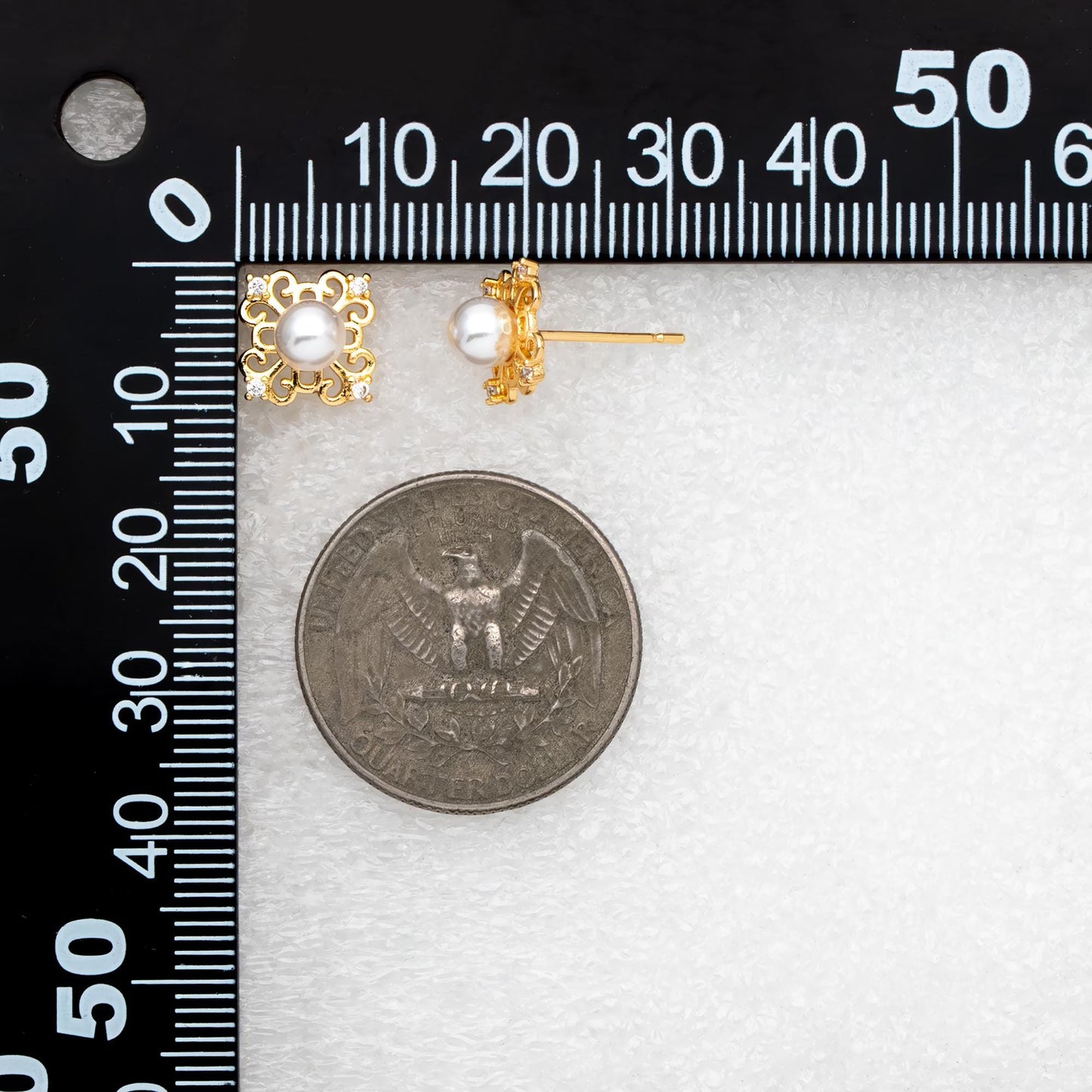 10pcs CZ Pave Filigree Flower Ear Posts 12mm, Pearl Peg Earring Mounts, Half Drilled Pearl Earring Settings (#GB-1541)