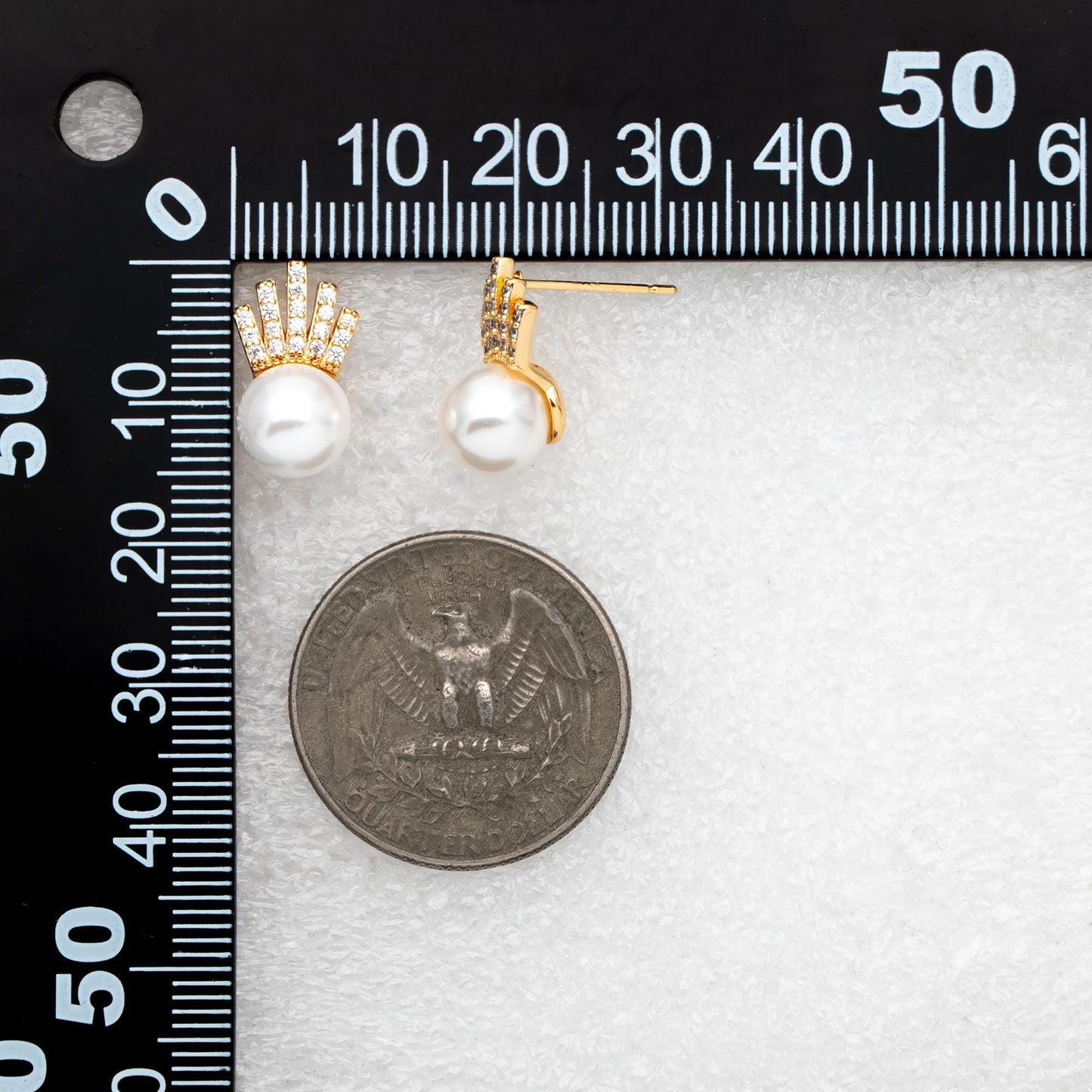 4pcs CZ Pave Gold Ear Posts, Crown Stud Earring, Pearl Peg Mounts, Half Drilled Pearl Settings (#GB-589)