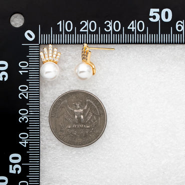 4pcs CZ Pave Gold Ear Posts, Crown Stud Earring, Pearl Peg Mounts, Half Drilled Pearl Settings (#GB-589)