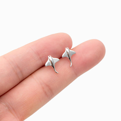 10pcs Gold/ Silver Manta Ray Earrings, Gold/ Rhodium plated Brass, Stingray Fish Stud Earrings (GB-4460-A)