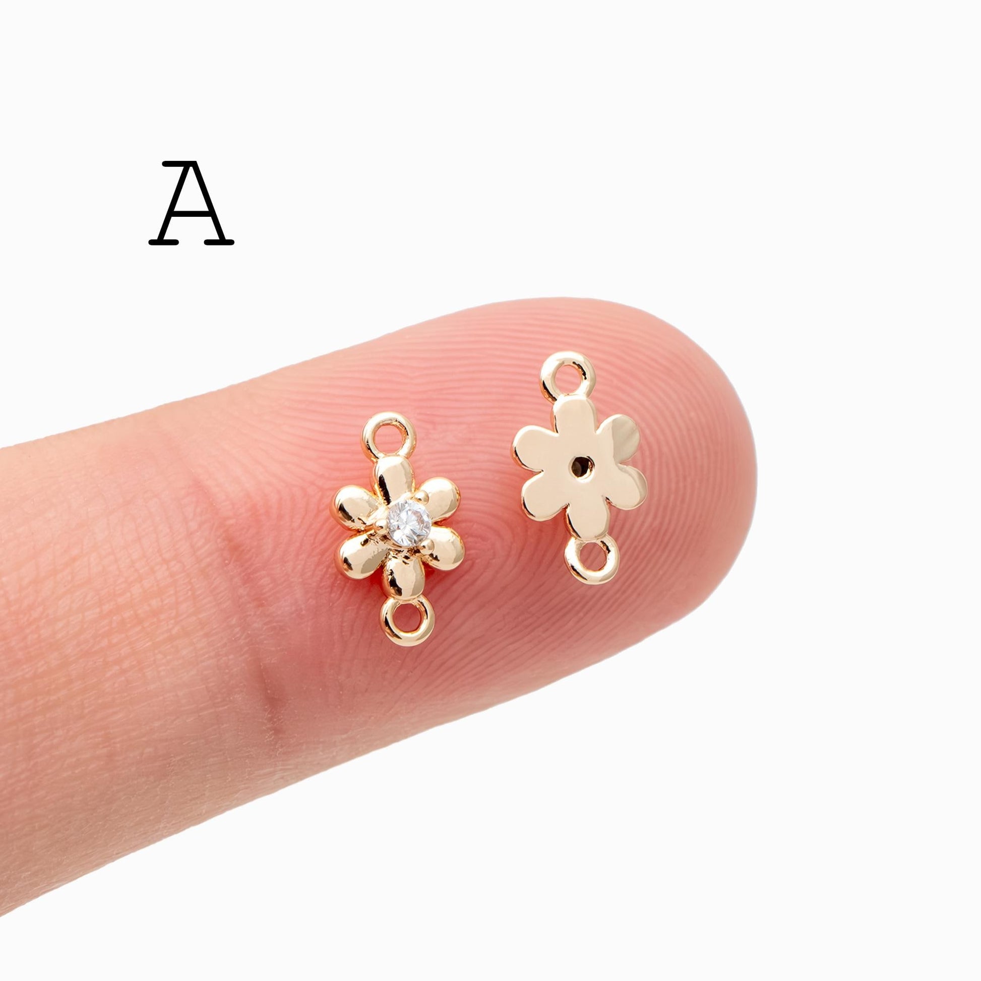 10pcs Gold Flower Charms , 18K Gold plated Brass, Floral Connector Pendants (GB-3780)