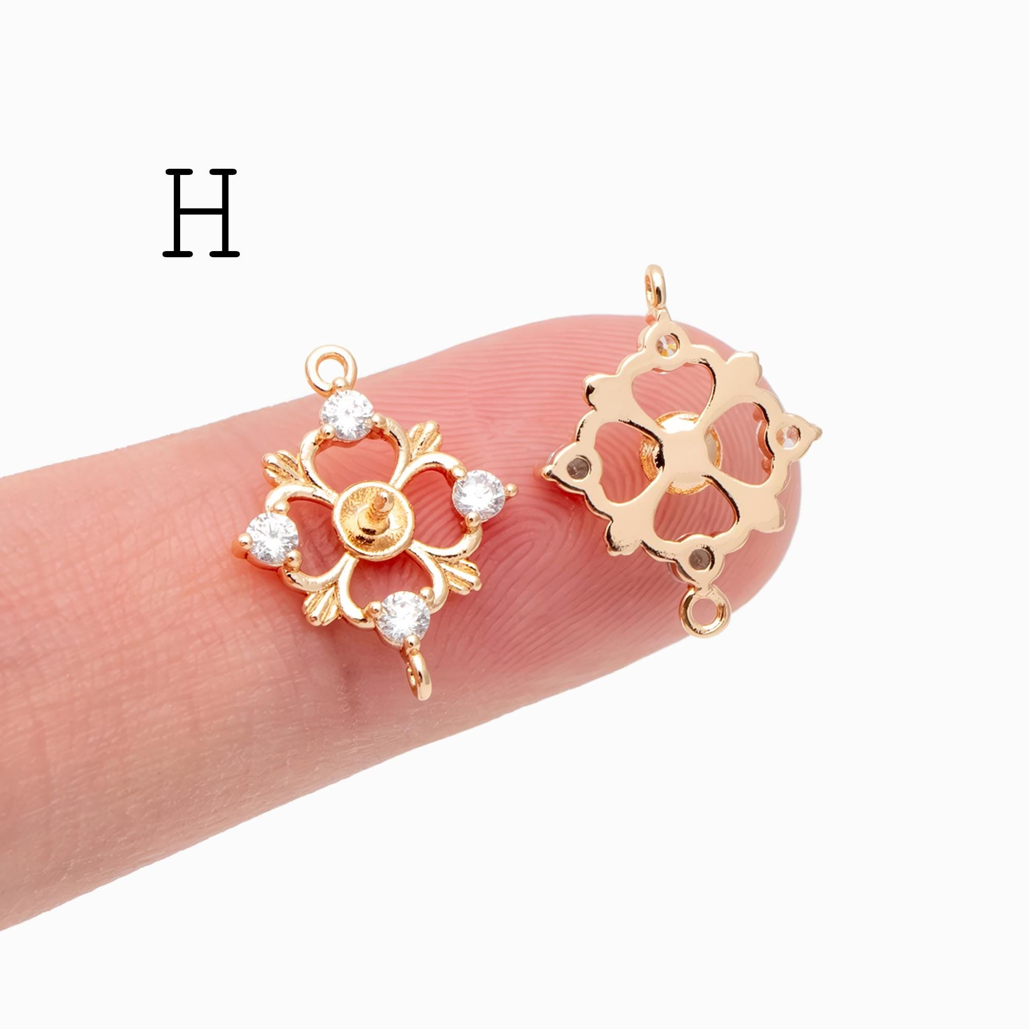 10pcs Gold Flower Charms , 18K Gold plated Brass, Floral Connector Pendants (GB-3780)