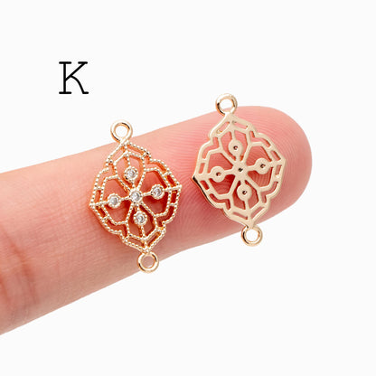 10pcs Gold Flower Charms , 18K Gold plated Brass, Floral Connector Pendants (GB-3780)
