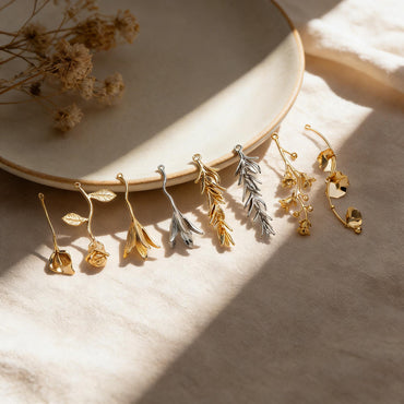 4pcs Gold/ Silver Tone Branch Leaf Charm Pendants , Gold/ Rhodium plated Brass, Lead Nickel Free (GB-954)