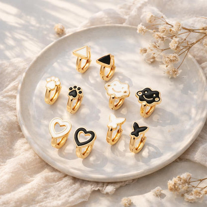 4pcs Gold Enamel Hoop Earrings, 18K Gold plated Brass, Minimalist Huggie Earrings (GB-3839)