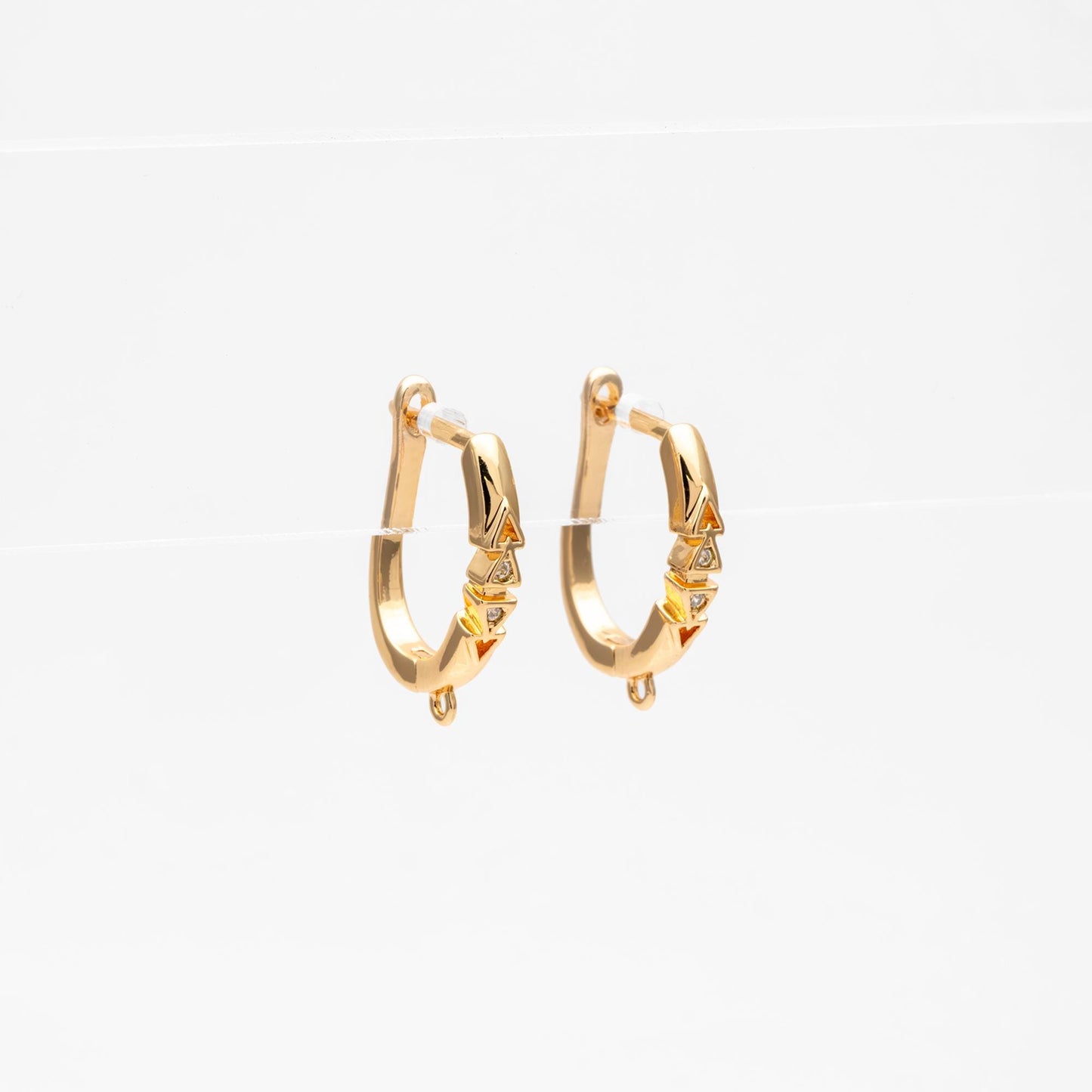 10pcs CZ Pave Leverback Ear Hooks, Gold/ Rhodium plated Brass, Hoop Earring with Loop (GB-4746)