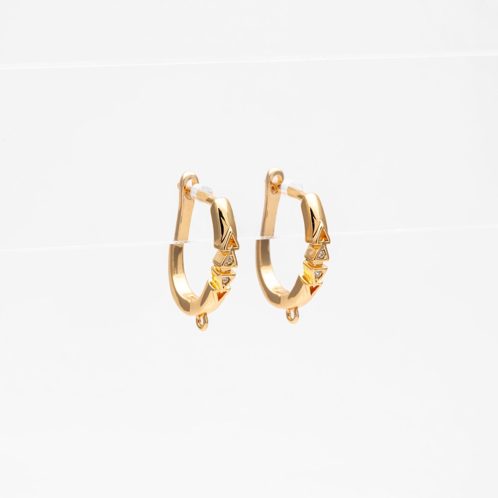 10pcs CZ Pave Leverback Ear Hooks, Gold/ Rhodium plated Brass, Hoop Earring with Loop (GB-4746)