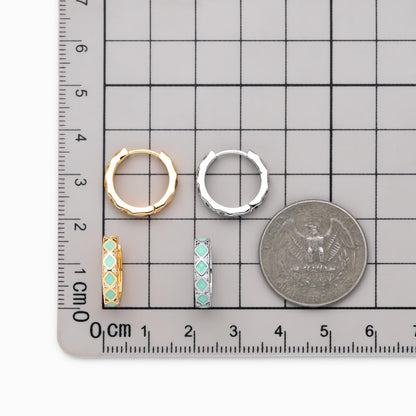 4pcs Mint Enamel Circle Hoop Earrings, 18K Gold/ Rhodium plated Brass, CZ Pave Minimalist Huggies (GB-4750)