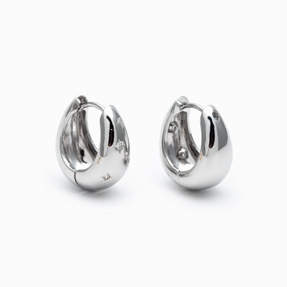 4pcs Gold/ Silver tone Oval Hoop Earrings, 18K Real Gold/ Rhodium plated Brass, CZ Pave Huggie Earrings (GB-4751)