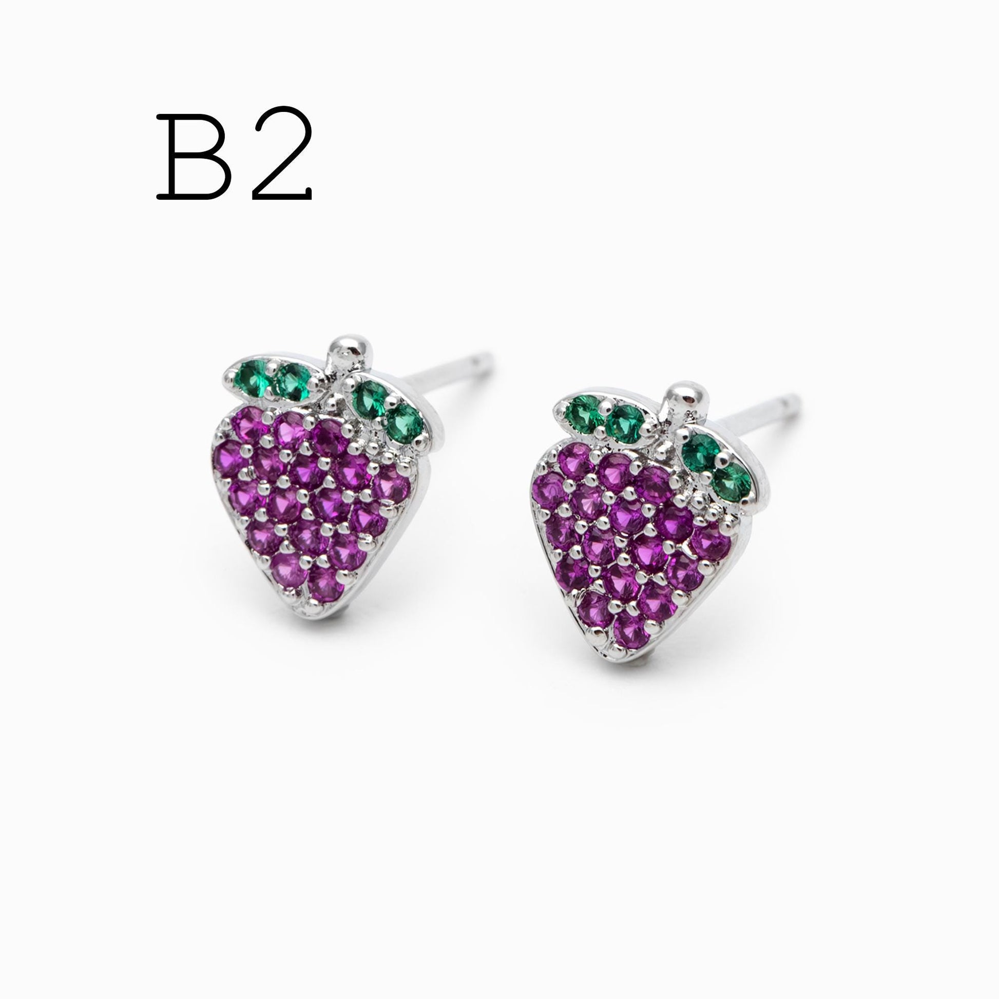 10pcs CZ Pave Gold/ Silver Watermelon Grape Earrings, Gold/ Rhodium Plated Brass, Fruits Stud Earrings (GB-4763)