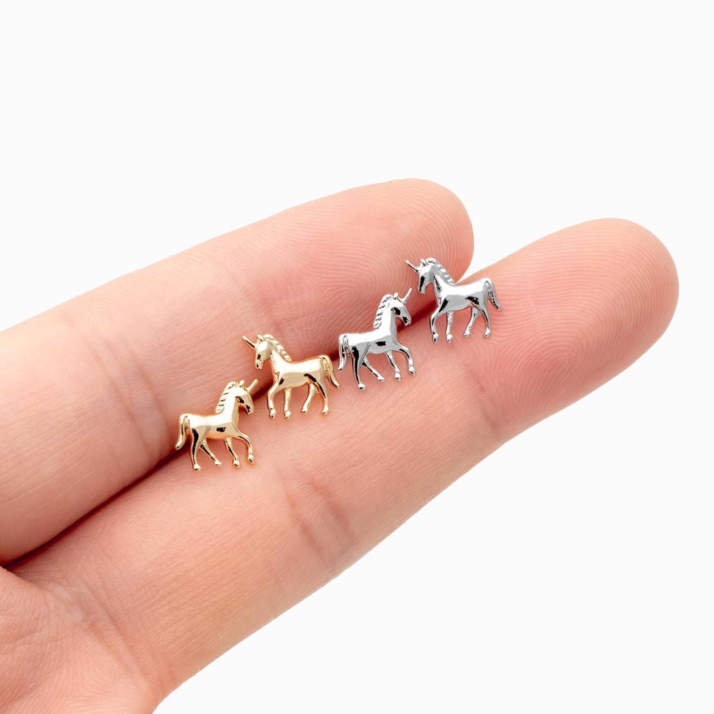 10pcs Gold/ Silver Unicorn Stud Earrings, 18K Real Gold/ Rhodium plated Brass (GB-4764)